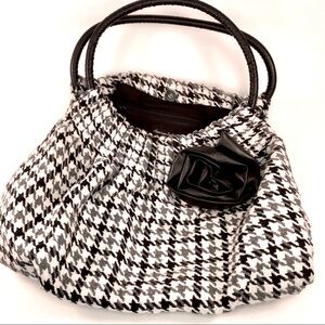Hounds tooth fabric bag American Eagle faux leather strap & floral accent